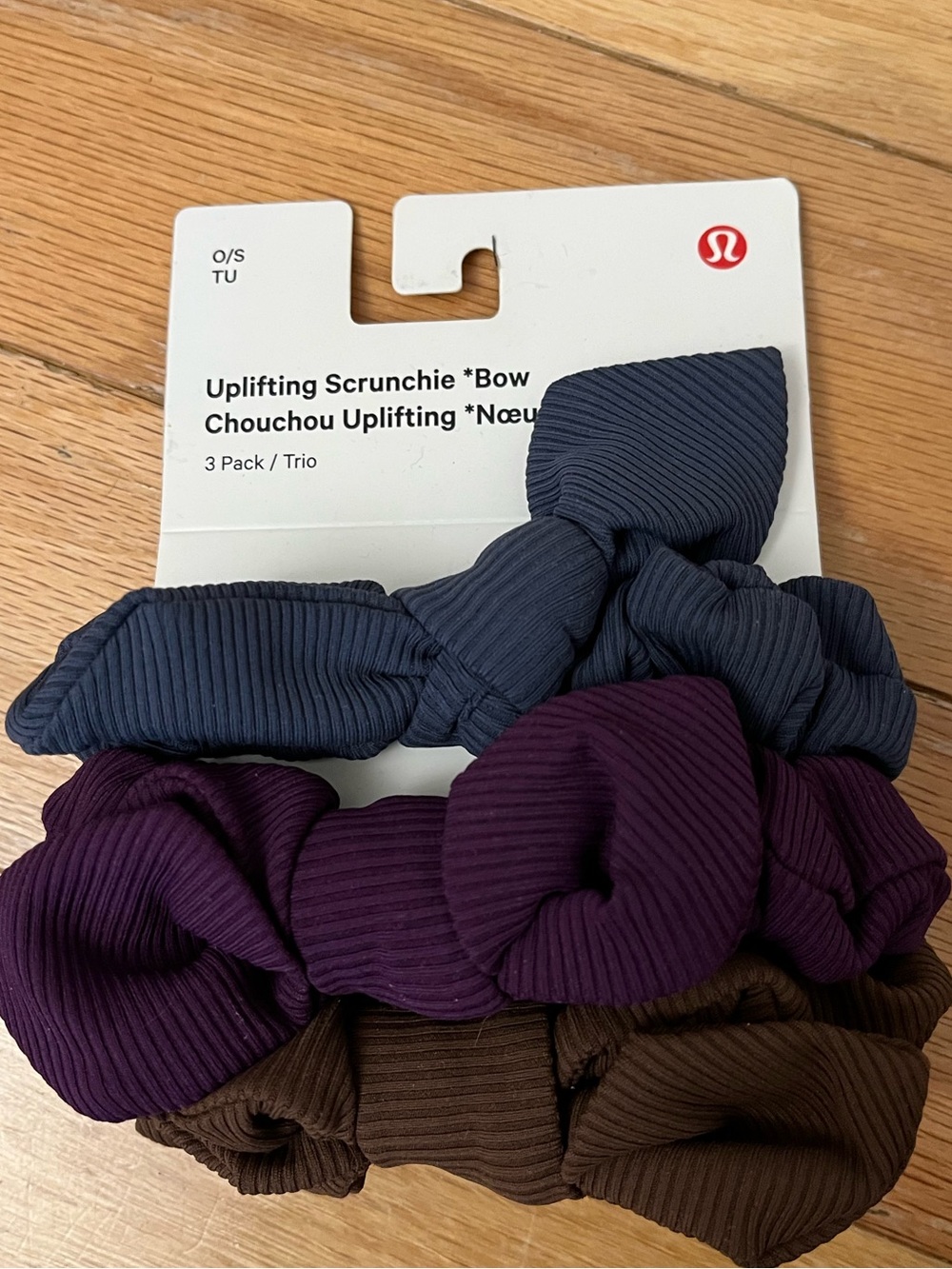 Lululemon Uplifting Bow Scrunchie Trio - Blue, Purple, Brown